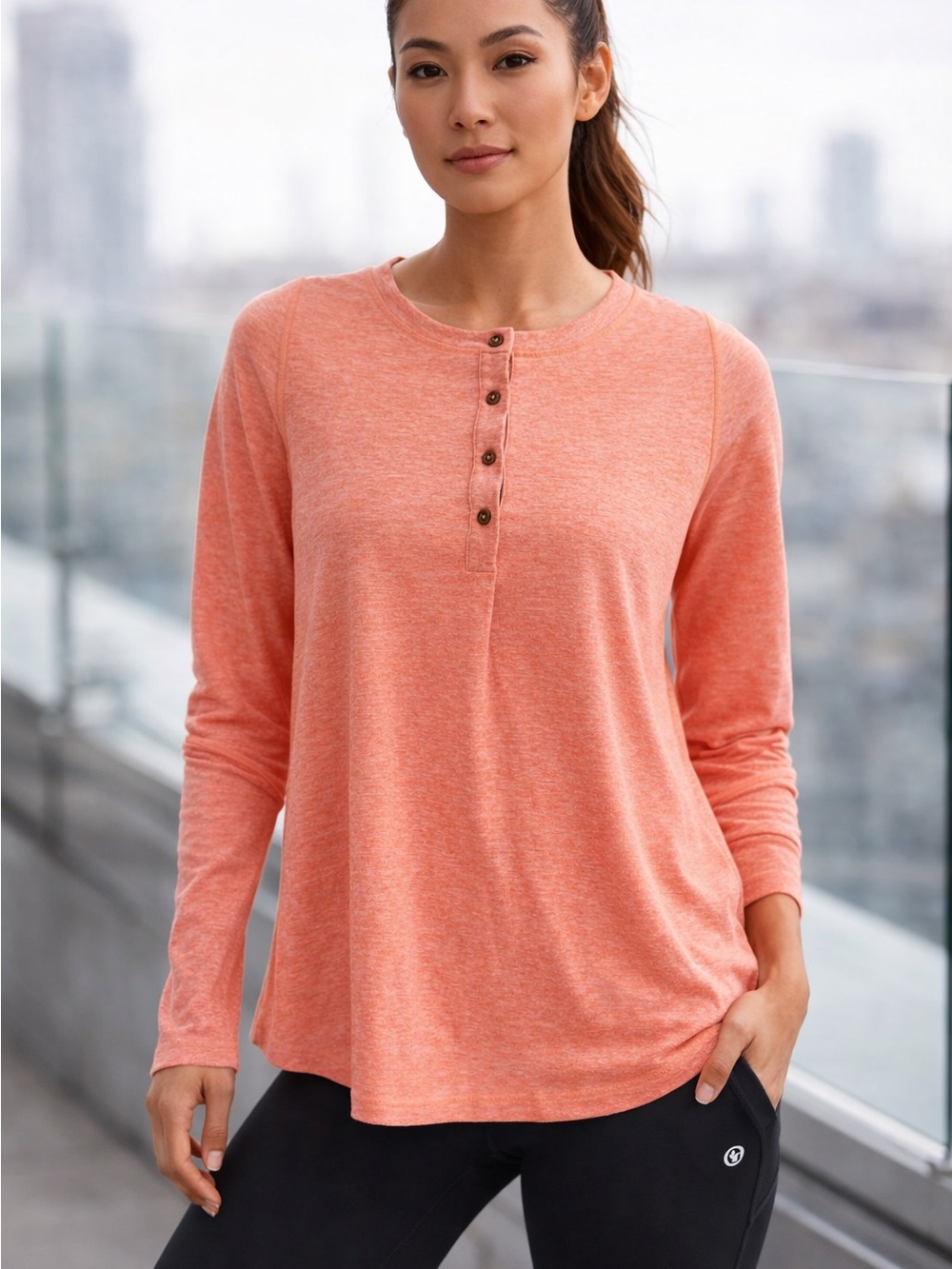 Lululemon Ride On Henley Long Sleeve Heathered Orange Top size 6 - Picture 12 of 12